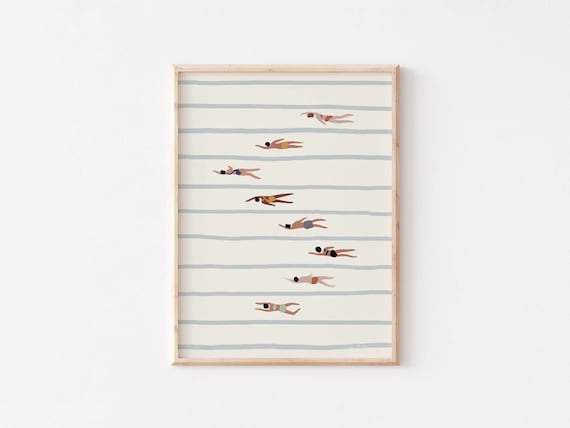 Swimming Pool Print, Swimmers Artwork, Minimalist Prints, Minimalist Poster, Kids Bathroom Art