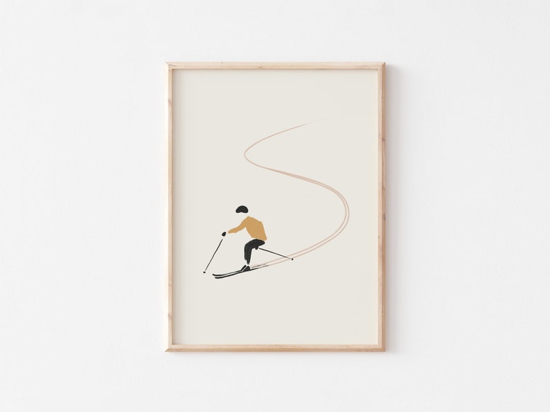 Skiing Print, Minimalist Prints, Downhill Skiing Print, Skier Artwork, Ski Wall Art, Vintage Ski Poster, Winter Sports Art image 1