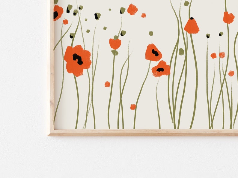 Poppy Art Print Set, Minimalist Wall Art, Set of 3 Prints, Living Room Wall Art, Botanical Print Set, Wall Decor, 3 Piece Wall Art image 2