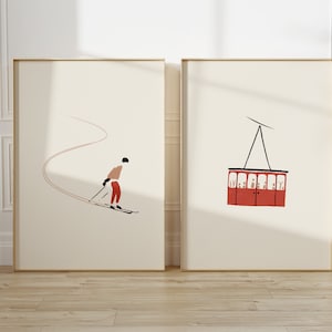 Skiing Prints, Minimalist Prints, Downhill Skiing Print, Skier Artwork, Ski Wall Art, Vintage Ski Poster, Winter Sports Art