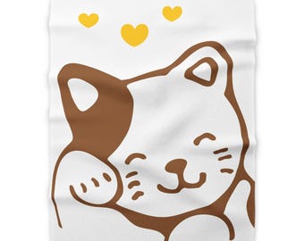 Manta con ilustración de gato de la suerte Kawaii | Manta de forro polar Sherpa