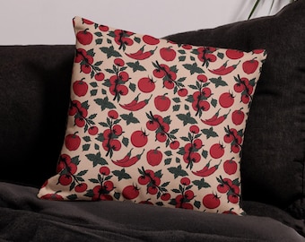Tomato and Chili Pepper Throw Pillow Cover – Vegan Kitchen Cushion, Tomato Girl Summer Decor