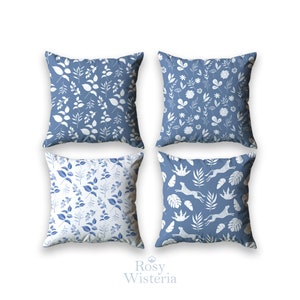 Dusty Blue and White Floral Throw Pillow Cover 18x18 in - Light Blue Home Decor , Dusty Blue Pillowcase