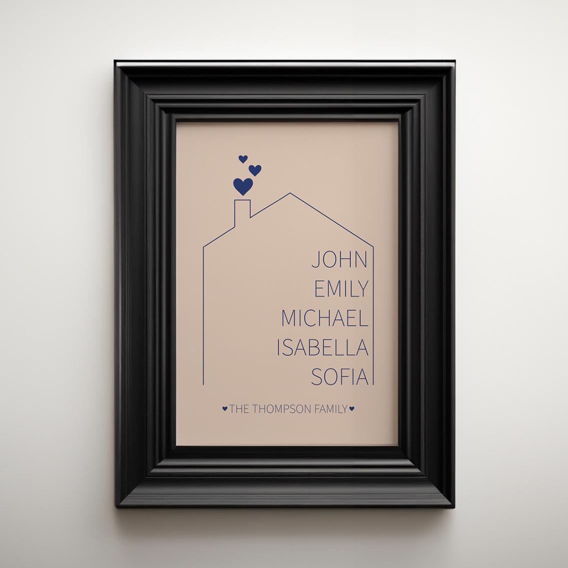 Custom Family Name Printable Personalized House Shaped Wall Art Gift ...