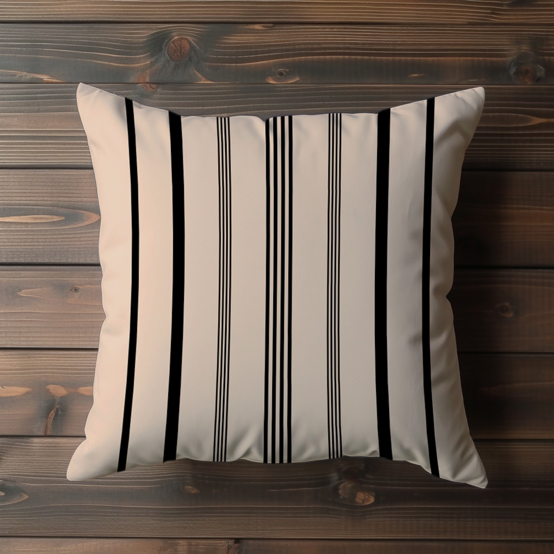 Black and Beige Stripe Throw Pillow Cover 18x18 : Elegant Contemporary