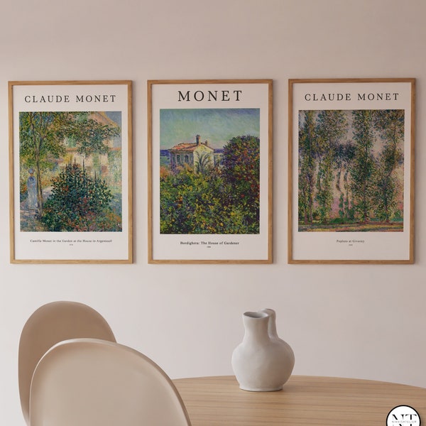 Monet 3er Drucke, Galerie Wand Set, Claude Monet, druckbare Wandkunst, Museum Poster Drucke, klassische Kunst, Bauernhaus Wandkunst