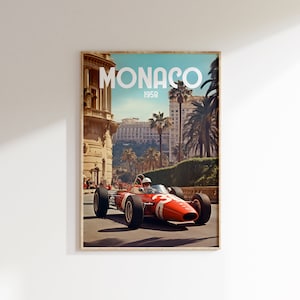 Vintage F1 Racing Monaco Poster, Grand Prix Poster, Race Car Print, Race Fan Gift, Vintage Print Monaco