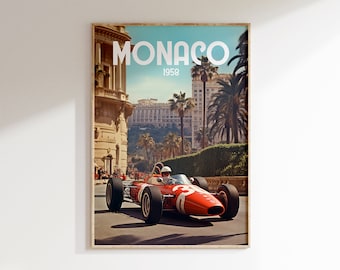 Vintage F1 Racing Monaco Poster, Grand Prix Poster, Race Car Print, Race Fan Gift, Vintage Print Monaco