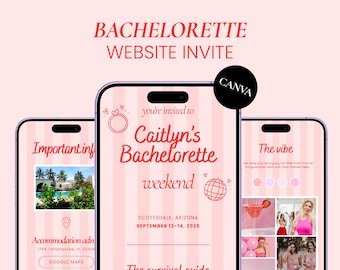 Bachelorette Website Invitation, Interactive Digital Itinerary Invite, Party Weekend Canva Template