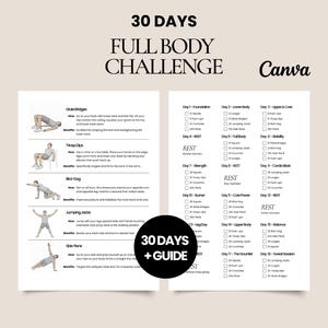 Desafío de fitness de 30 días para todo el cuerpo, entrenamiento en casa (PDF imprimible)