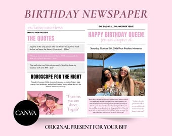 Birthday Newspaper Gift, Original Present for your BFF, Pink Bestie News, DIY Magazine