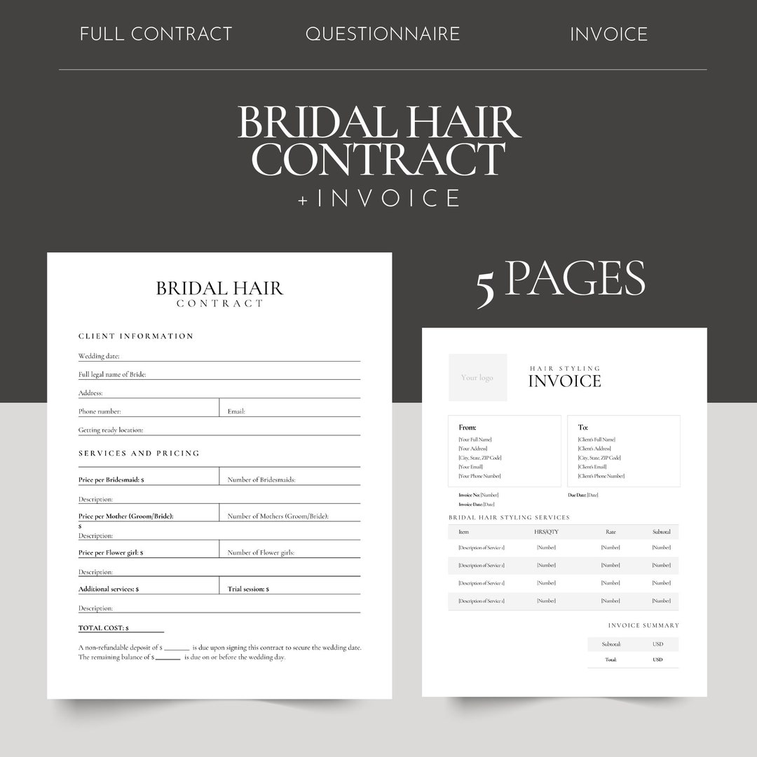 Bridal Hair Contract Template, Wedding Hair Styling Agreement