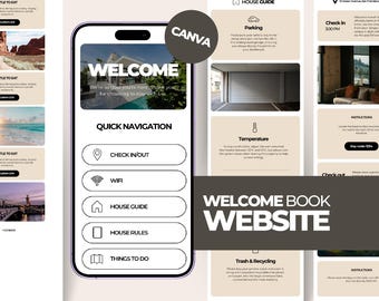 Welcome Book Website Template | Digital Guest Guidebook for Rentals | Canva Editable House Manual 2026