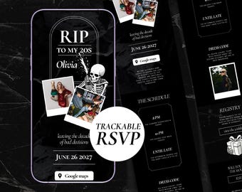 Death to my 20s Invitation Template - Canva Digital Website Invite 30s Birthday