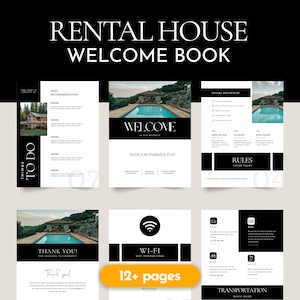 Plantilla editable de libro de bienvenida para alquileres vacacionales / Carpeta de información para huéspedes imprimible y manual de la casa para estadías de corta duración, guía del hogar