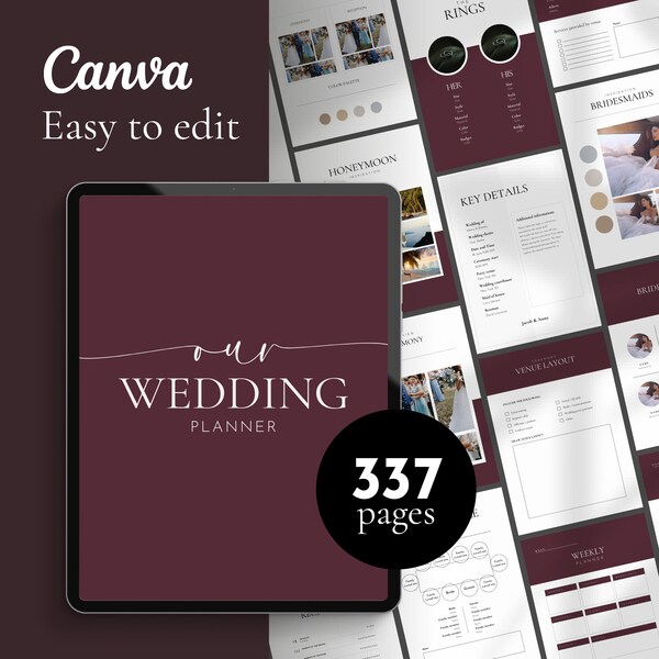Printable Burgundy Wedding Planner Template, Wine Binder (Digital Download)