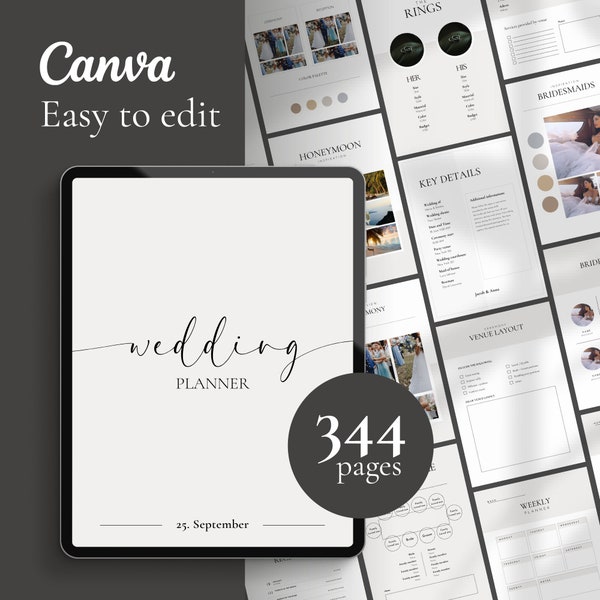 Canva Wedding Planner Template, Printable Wedding Day of Binder Template with Checklists, Instant Download PDF, Itinerary for Planning