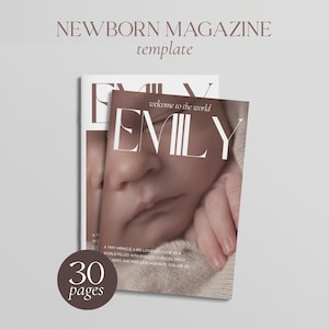 Plantilla de revista para recién nacidos en Canva, anuncio de nacimiento, revista personalizada, recuerdo editable, libro de recuerdos imprimible