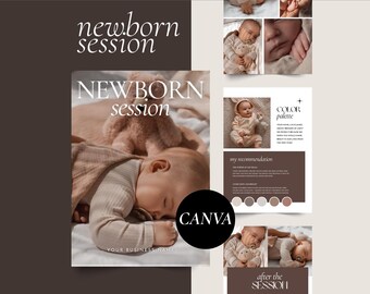 Newborn Photography Pricing Guide Template - Canva Welcome Guide PDF for Clients