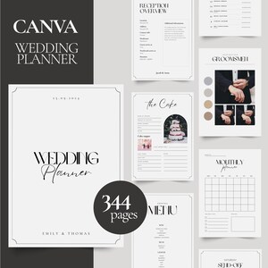 344 Printable Wedding Planner, Bridal Itinerary Canva Template with Checklists, Wedding Day of Binder, Printable PDF, Budget and Seating