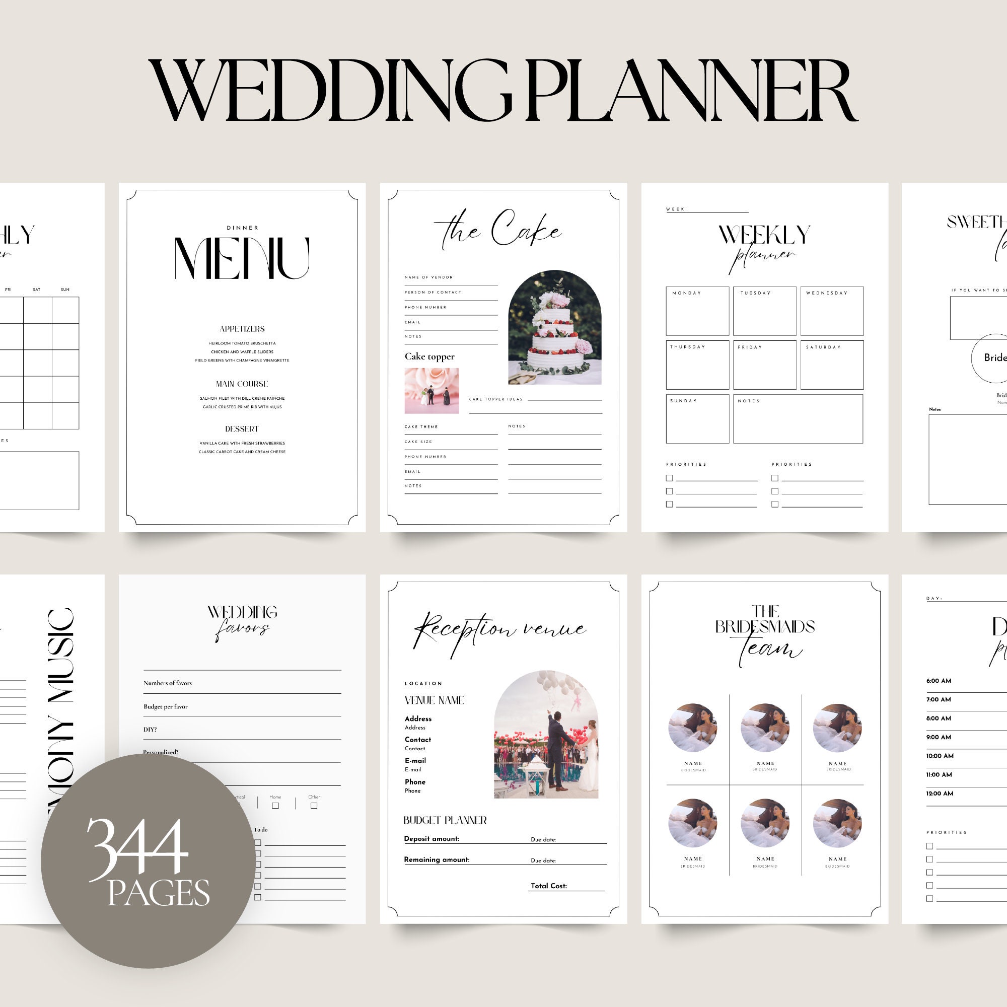 結婚式計画テンプレート、印刷可能な結婚式プランナー、チェックリスト付き結婚式当日のバインダー、カスタマイズ可能な計画書、結婚式トラッカー - Etsy  日本