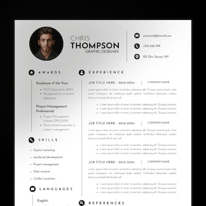 Modern Minimalist Resume Template in Canva, Professional CV Template with Cover Letter Bundle, Simple Resume for Designer or Artist