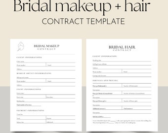 Modello di contratto stampabile per trucco e acconciatura da sposa, moduli per matrimoni (download digitale)