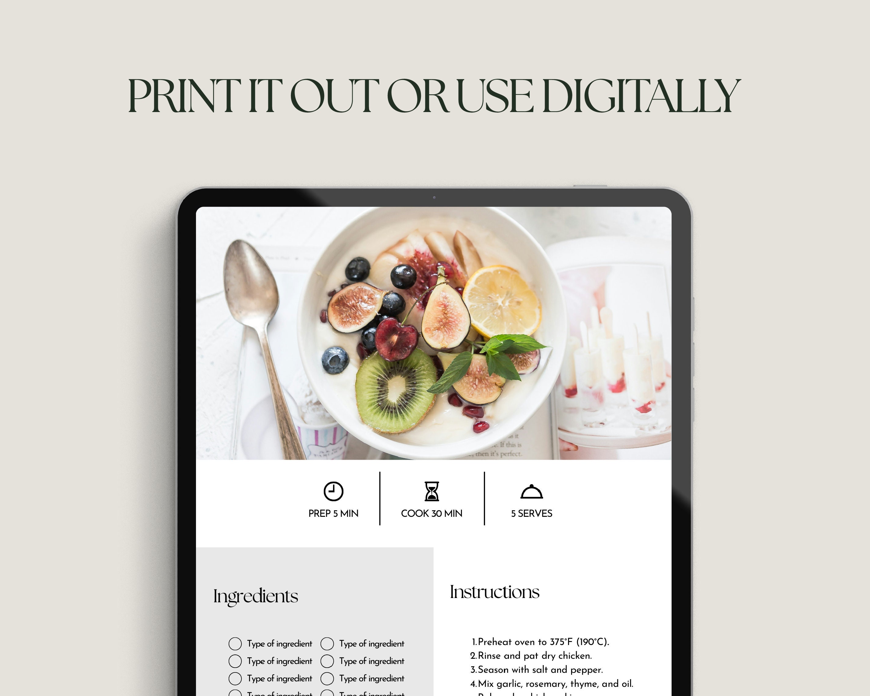 Printable Cookbook Template Custom Recipe and Meal Planner Digital DIY ...
