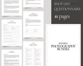 Wedding Photography Contract Template Bundle, Shot List, Questionnaire (Printable PDF)