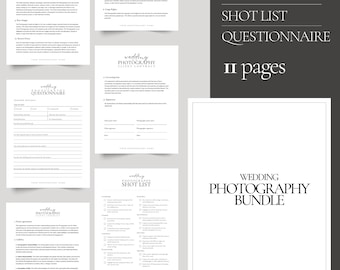 Wedding Photography Contract Template Bundle, Shot List, Questionnaire (Printable PDF)