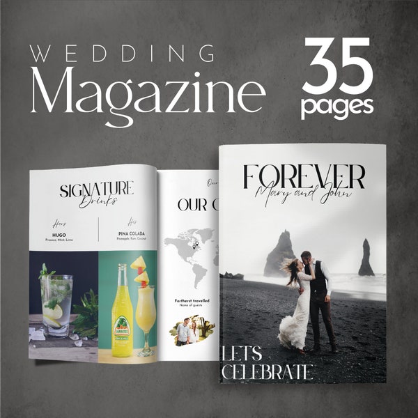Wedding Day Magazine, Wedding Planning, Printable PDF, Canva Template, Seating Chart, Wedding Timeline, Modern Booklet, Wedding Itinerary