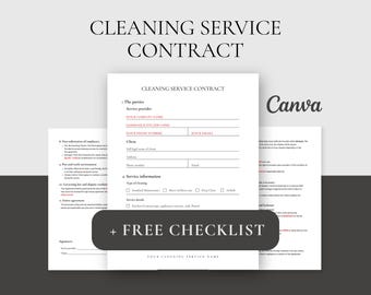 Cleaning Service Contract Template | Professional Residential Agreement | Editable Canva Printable Checklist
