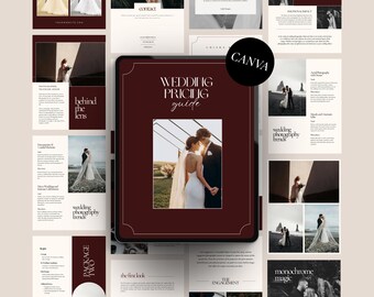 Burgundy Wedding Photography Pricing Guide Template, Canva Wine Welcome Brochure, Digital Price List