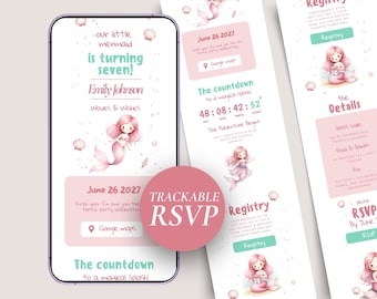 Mermaid Birthday Invitation Website with Trackable RSVP - Canva Template