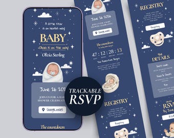 Celestial Baby Shower Invitation Website Template with Trackable RSVP for Canva