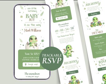 Dinosaur Baby Shower Invitation Website Template for Canva, Digital Invite with RSVP