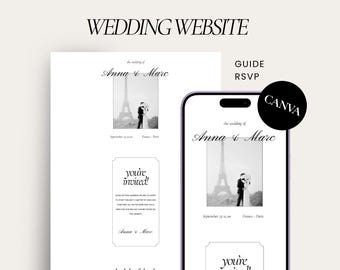 Minimalist Wedding Website Canva Template - Digital Save the Date RSVP Invitation