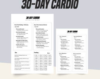 30 Tage Cardio Fitness Challenge, Abnehmen Guide mit Checkliste, Workout Planner und Tracker, druckbare PDF, Canva Template