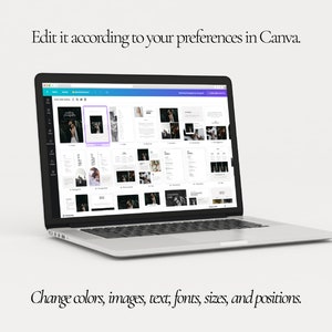 May include: A laptop computer displaying a Canva design template with a variety of images and text. The template is for a wedding photographer's portfolio. The text on the screen reads "Wedding Photography".