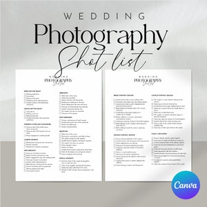 Lista de verificación de fotografía de boda, lista de tomas de fotos de boda, inspiración fotográfica, plantilla Canva, descarga digital, listas de verificación de boda