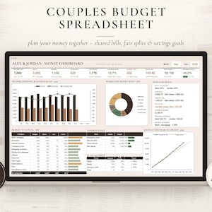 Foglio di calcolo per il budget di coppia, gestione delle finanze condivise, divisione delle spese e monitoraggio dei risparmi per Fogli Google ed Excel