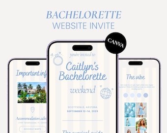 Blue Bachelorette Website Invitation Template, Hydrangea Glam Sparkle Party Invite Site