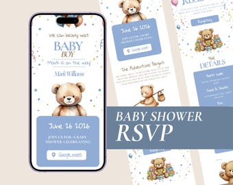 Baby Shower RSVP Website Template for Canva, Digital Invitation with Registry, Mobile Phone Invite
