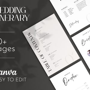 Modelo de itinerário de casamento, guia de fim de semana nupcial, pasta de casamento infográfico, planejador de casamento católico, cronograma de casamento, programa de casamento