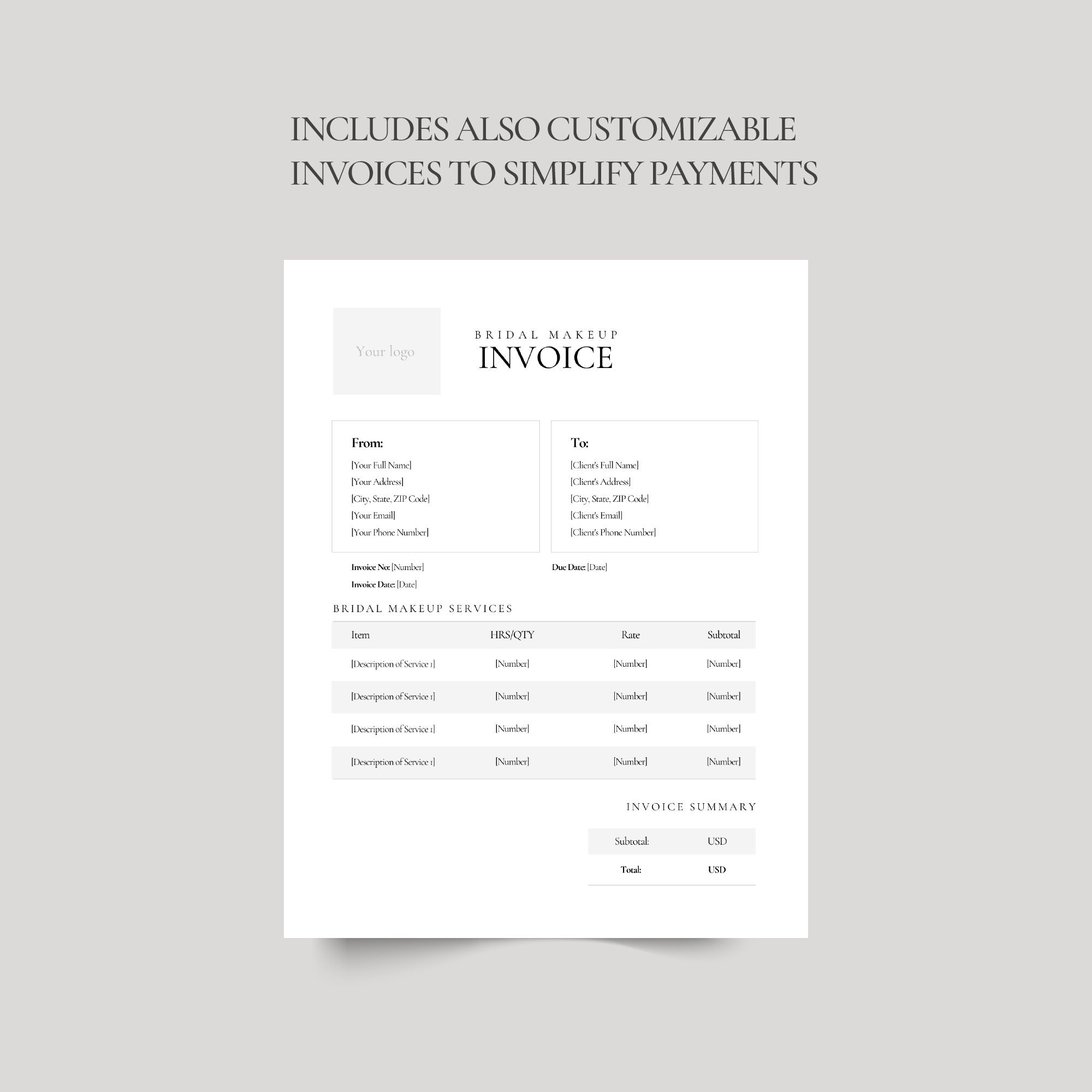 Printable Bridal Makeup & Hair Contract Template, Wedding Forms ...