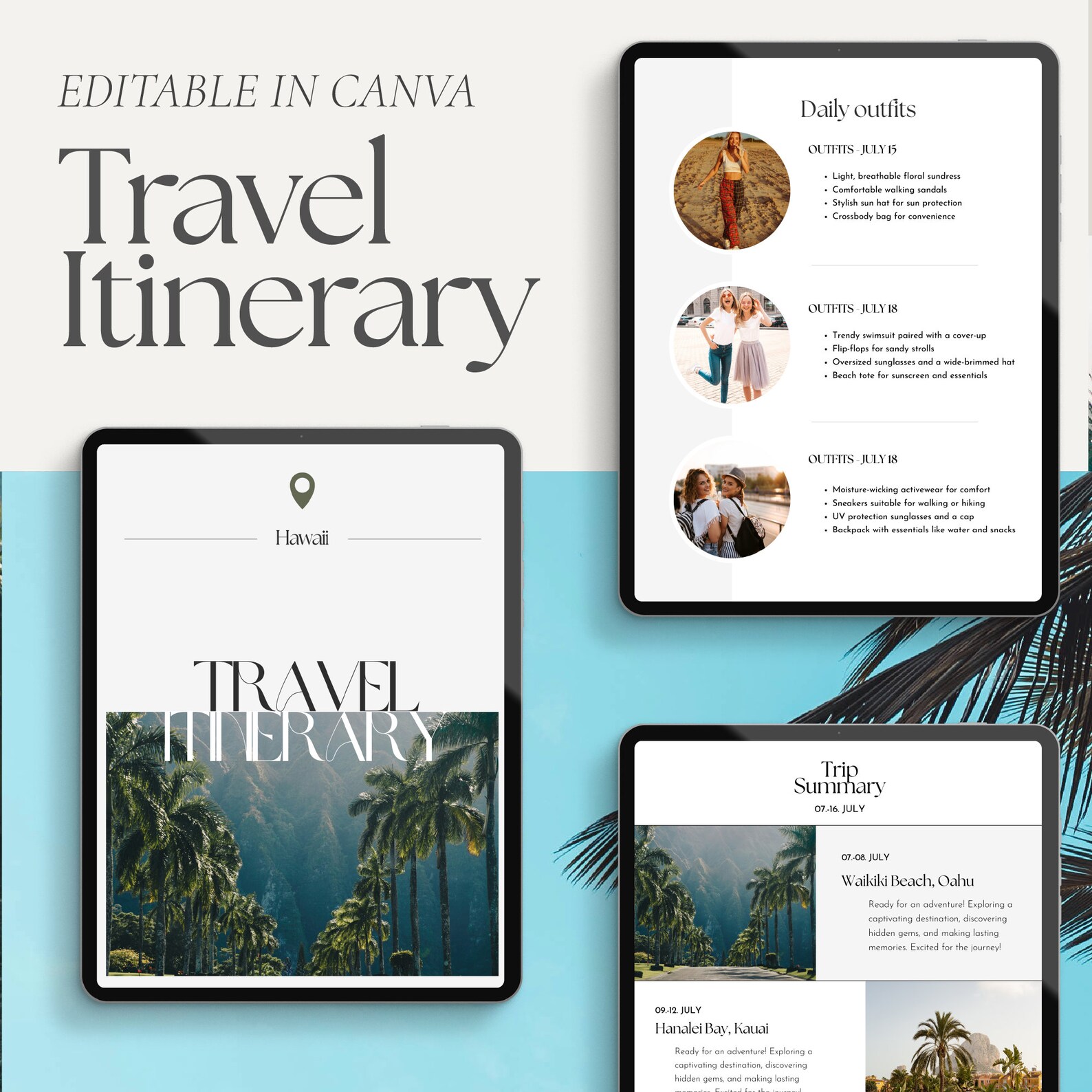 Modern Travel Itinerary Template, Vacation Planner (printable PDF) - Etsy