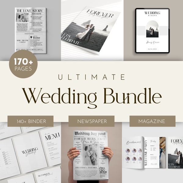 Ultimate Wedding Planning Bundle: Magazine, 140+ Page Binder and Newspaper, Wedding Checklists, Wedding Itinerary, DIY Wedding Decor