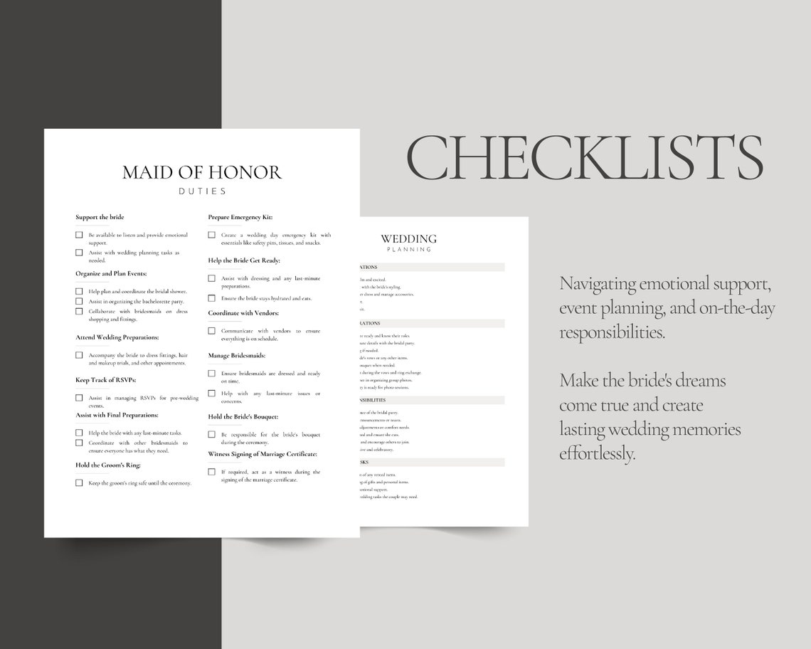Printable Maid of Honor Planner, Duties Checklists Template, PDF Wedding Planner Bundle ...