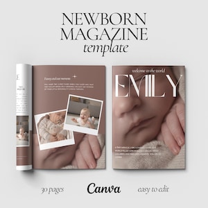 Printable Newborn Baby Memory Keepsake Magazine Canva Template for Parents - Customizable Baby Milestone Journal & Photo Album Gift