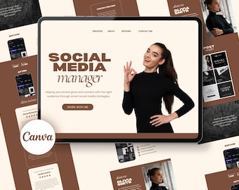 Brown Social Media Manager Website Template, Canva Marketing Tool Kit for SMM